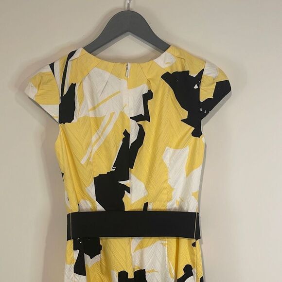 Chetta B Sunhee Women's Sheath Dress Midi Geometric Cap Sleeve Yellow Size 2 - Picture 4 of 11